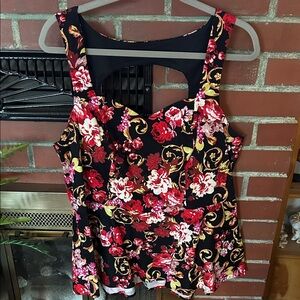Torrid Black and Red Floral Tank Top